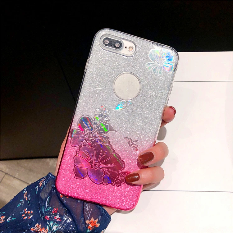 100% Оригинальный градиентный блестящий чехол для iphone X XR XS Max Aurora бабочка цветок 8 7 6