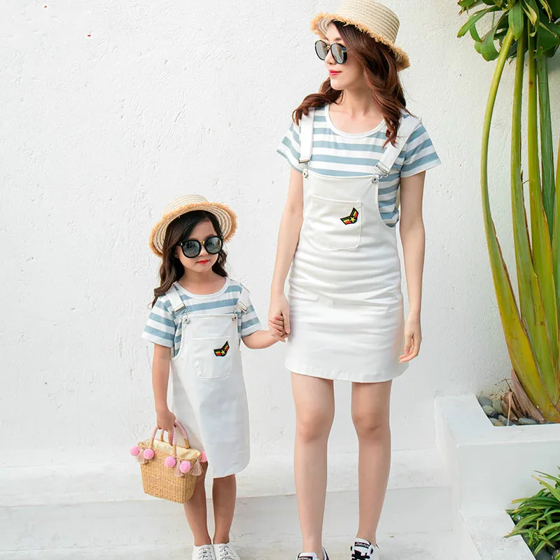 

Mother Daughter Dresses Vestido Fashion Striped Dress Family Matching Outfits 2019 Fashion Mommy and Me Dress