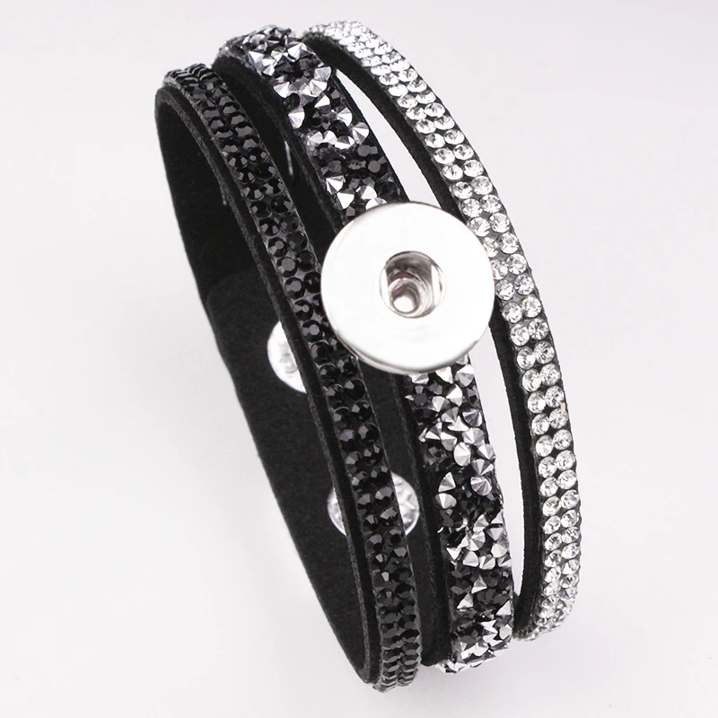 

crystal Korean velvet 18mm 12mm snap button bracelet GJ8161
