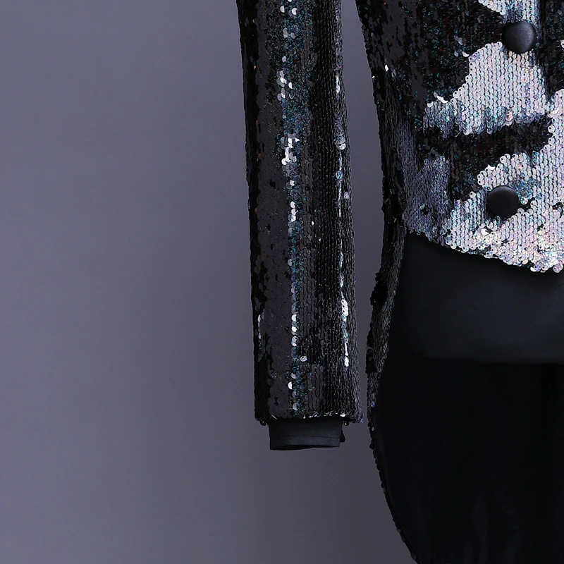 Bar Nightclub Male Singer Jacket DJ DS Host Blue violet Colorful sequins slim fit suit stage costume Fashion Slim blazer men | Мужская
