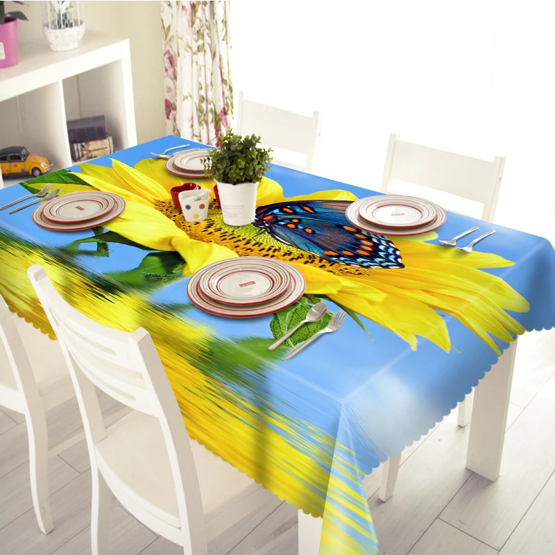 3D Tablecloth Merry Christmas Sunshine Sunflower Pattern Waterproof Cloth Thicken Rectangular and Round Wedding Table | Дом и сад