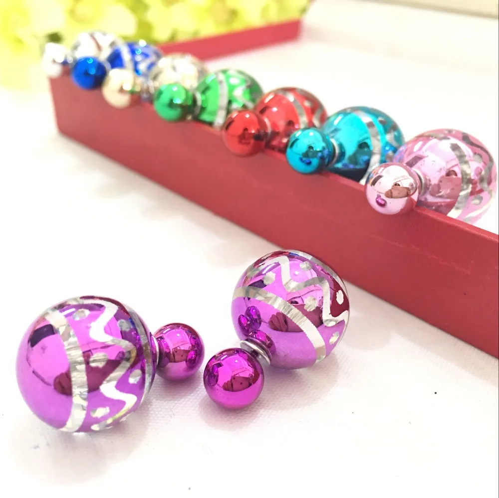 2017 New arrives fashion wave design candy color imitation crystal double ball earring 4ED379 | Украшения и аксессуары