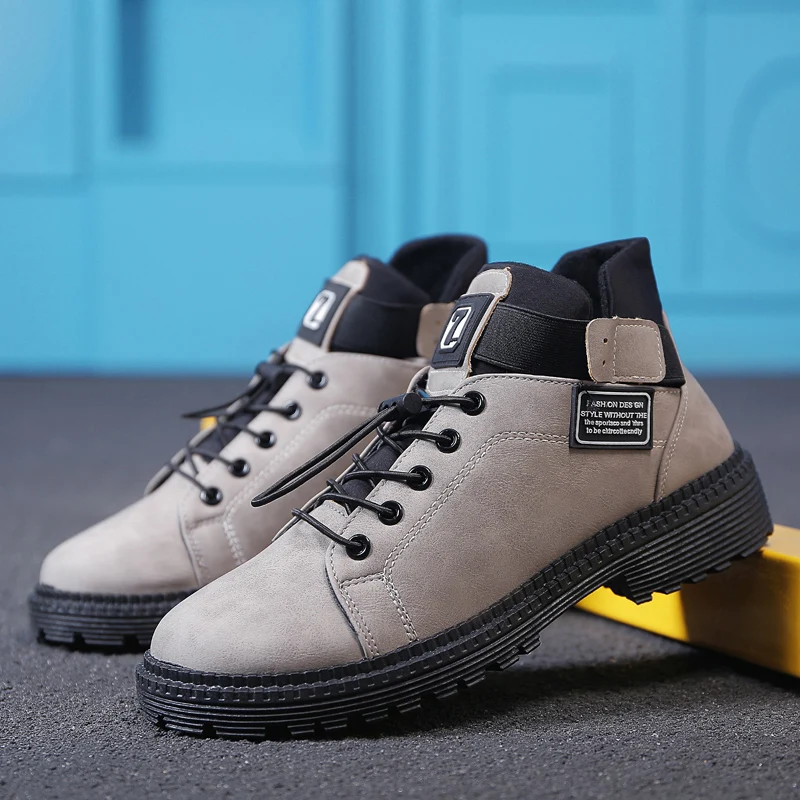 New Skate Shoes Men Sneakers High Top Elastic Band Laces Adult Male Flat Casual Wear Resistant Tolling Boots Retro Solid | Обувь