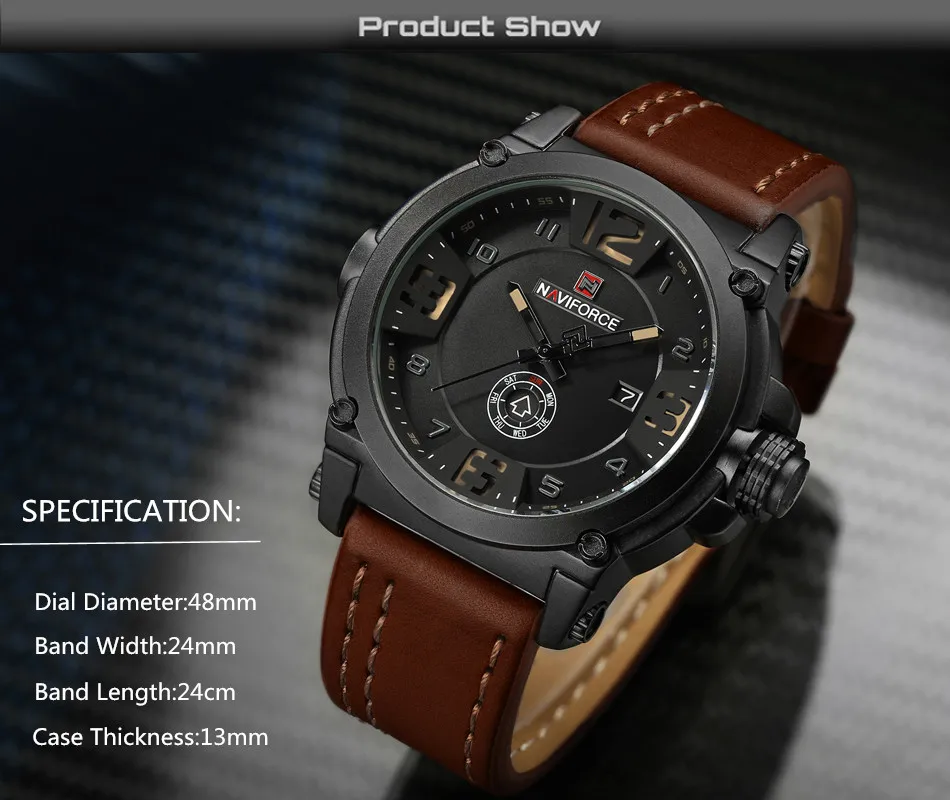 Топ люксовый бренд NAVIFORCE мужские спортивные часы кварцевые часы с кожаным ремешком Мужские Водонепроницаемые наручные часы relogio masculino 9099