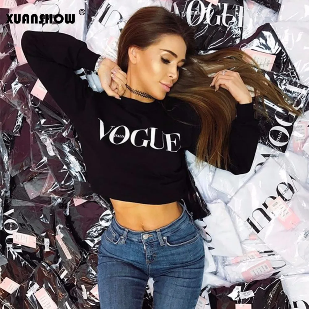 XUNASHOW осенне-зимние флисовые толстовки для женщин, пуловер VOGUE с принтом букв, топы