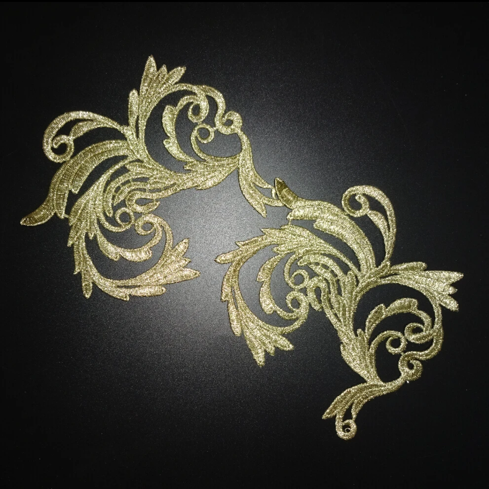 2 шт. золотые металлические вышитые цветы кружевные нашивки-аппликации свадебное