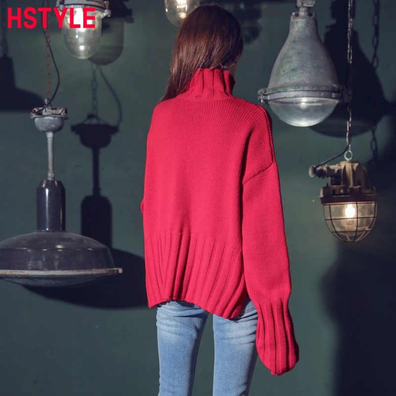 HSTYLE Winter Loose Turtleneck Red Sweater Women Long Sleeves 2018 Fashion Soft Oversize Knitted Pullover Female | Женская одежда