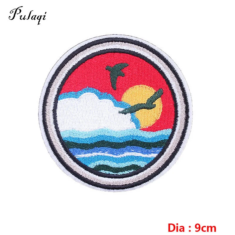 Pulaqi Vincent Van Gogh Painting Embroidered Patches For Clothing Iron On Sun Sea And Birds F | Дом и сад