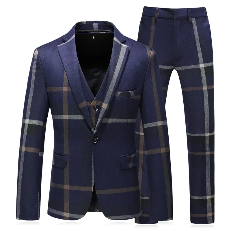 

Jacket Pants Vest 3 Pieces Sets / 2019 Men Boutique Suit Fashion Casual Business Grid Suit S-5XL