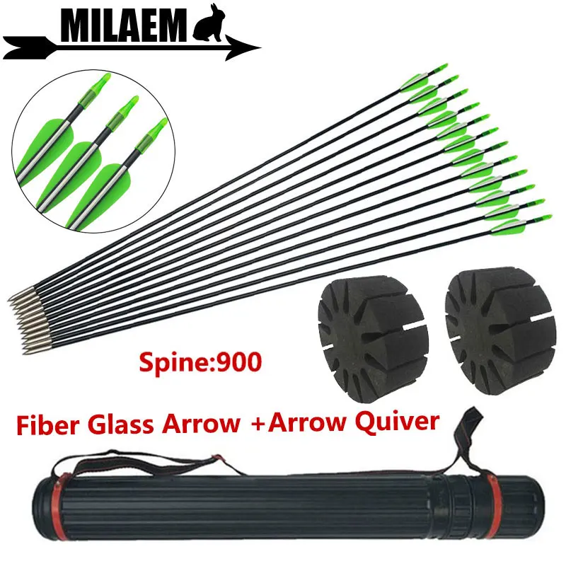 

12pcs Archery Fiberglass Arrow With 1pc Arrow Quiver 2pcs Arrow Splitter Spine 900 OD6mm 80cm Shooting Training Accessories