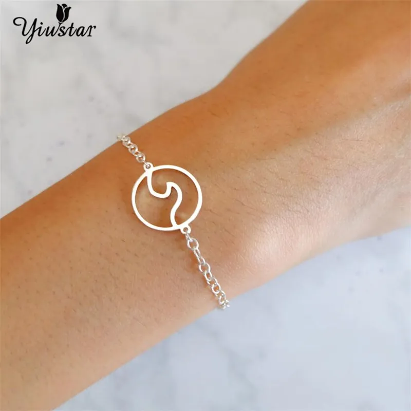 yiustar Gold World Map Stainless Steel Bracelets For Women Wave Pendant Beach Jewelry Earth Christmas Gifts | Украшения и