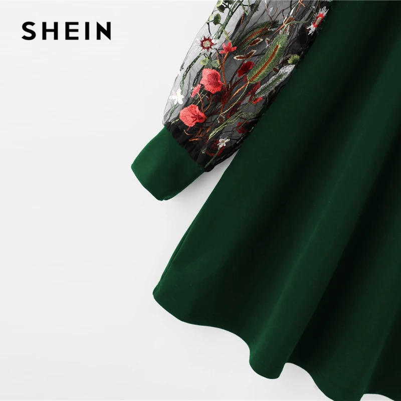 SHEIN Нарядное Платье С Прозрачными Рукавами, Платье С Цветочным Принтом, Платье С Длинными Рукавами