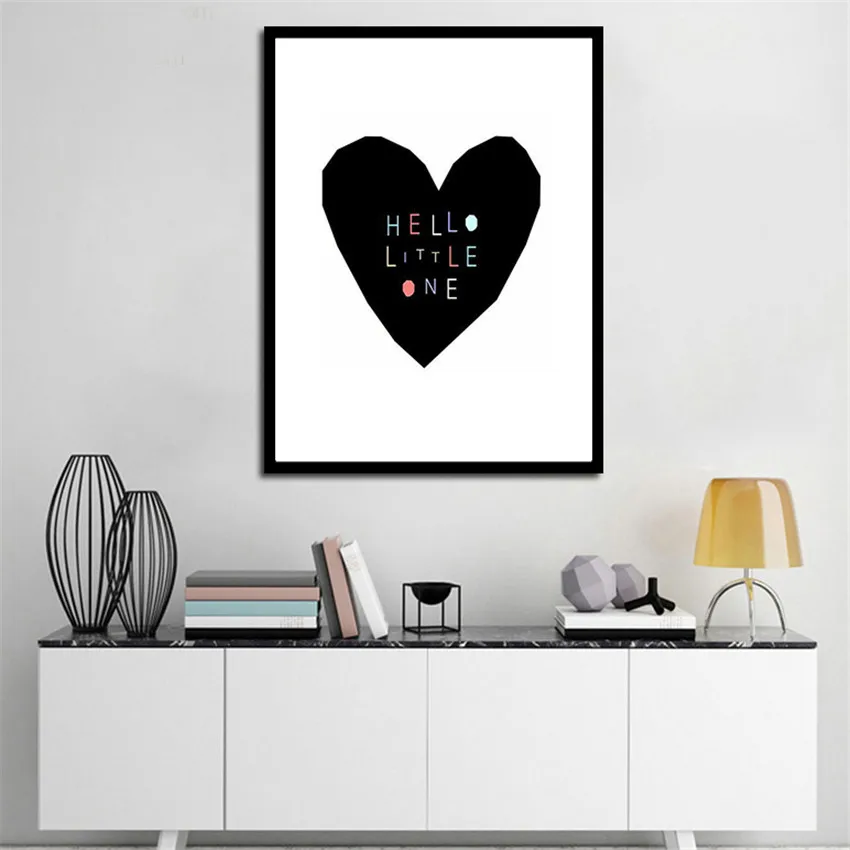 Modern Painting Heart Letters Poster Black and White Canvas Pictures for Living Room Nursery Wall Picture Girl Decor | Дом и сад