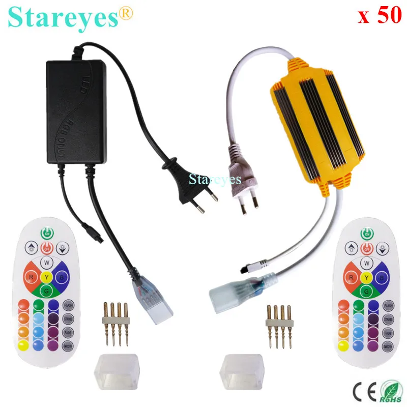 50 шт. AC220V полоса RGB пульт дистанционного управления для 5050 3528 8 мм 10 PCB Светодиодная