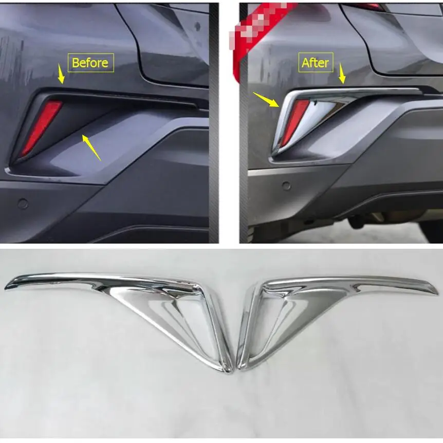 

Yimaautotrims Rear Fog Lights Lamps Frame Cover Trim Fit For Toyota C-HR CHR 2016 2017 2018 2019 ABS Accessories Chrome