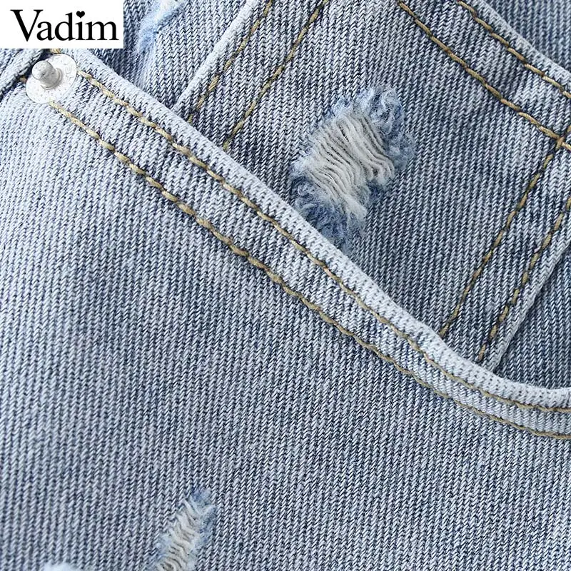 Vadim Женские базовые Рваные джинсовые шорты tassles карманы на молнии женские