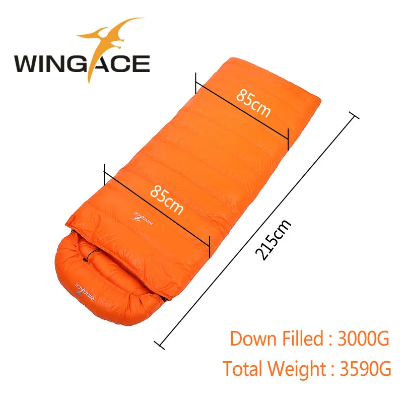 Orange 3000G WINGACE заполнить 2000 г 3000 4000 г для взрослых на утином пуху зимний спальный мешок для кемпинга Туризм Открытый Кемпинг спальный мешок для путешествий - Цвет: Orange 3000G