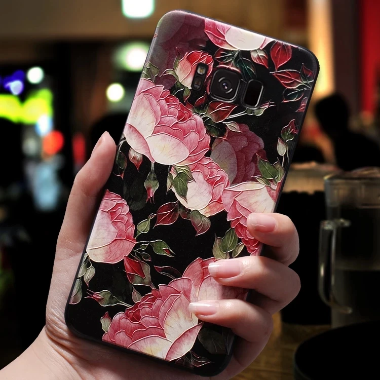 Мягкий чехол для телефона с красными и розовыми цветами черный Samsung Galaxy S8 S9 S10