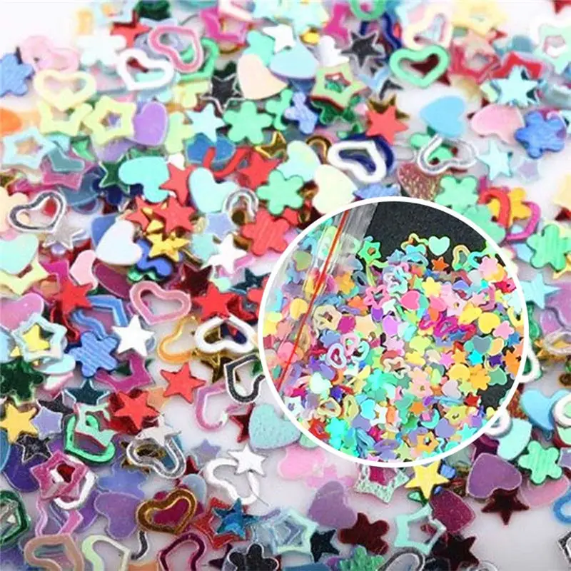 5000 шт дизайн ногтей DIY смешанный Блеск 3 мм Сердце Звезда цветок наклейки с блестками Наклейки со стразами Маникюрный Инструмент