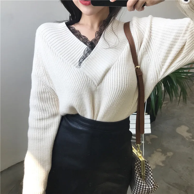 Женские свитера и пуловеры в стиле пэчворк пальто с V-образным вырезом женский