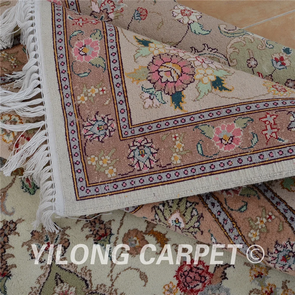 Yilong 8 'x 10' Античный персидский ковер бежевого и розового цветов Искусственный