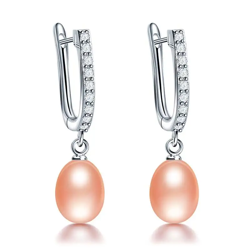 pink pearl HENGSHENG Жемчуг Ювелирные серьги, натуральный жемчуг серьги AAAA 8-9 мм пресноводный жемчуг ювелирные изделия богемные серьги - Цвет камня: pink pearl