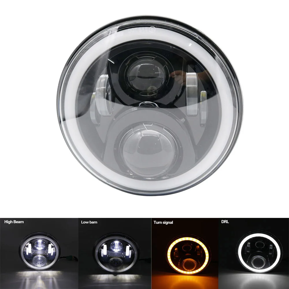 50w Halo light Black Для Лада Нива 4x4 suzuki samurai " светодиодный DRL H4 Halo Фары для ваз 2101 7 дюймов светодиодный налобный фонарь с Halo Кольцо Янтарный указатель поворота - Цвет: 50w Halo light Black