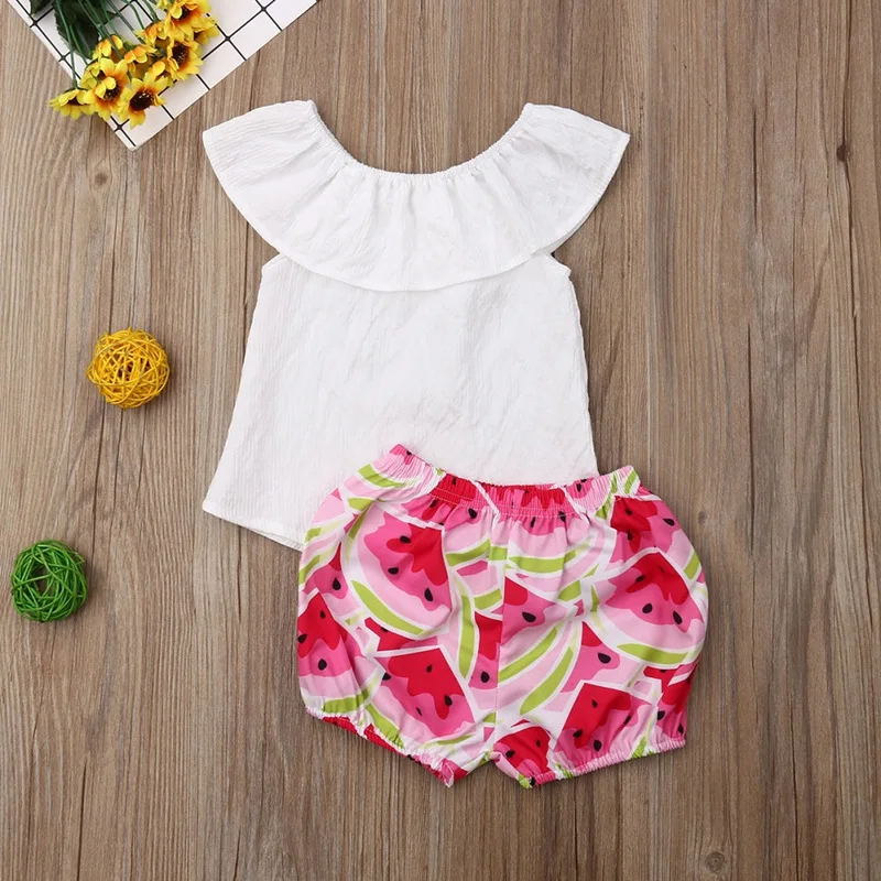 Детская одежда комплект летней одежды для маленьких девочек блуза на плечо шорты