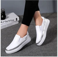 high quality women genuine leather shoes slip on flats shoes silver black loafers soft bottom student shoes