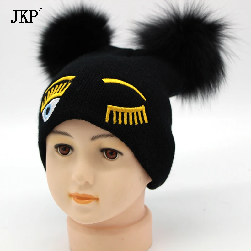 Зимняя шапка из лисьего меха для маленьких мальчиков и девочек детская вязаная