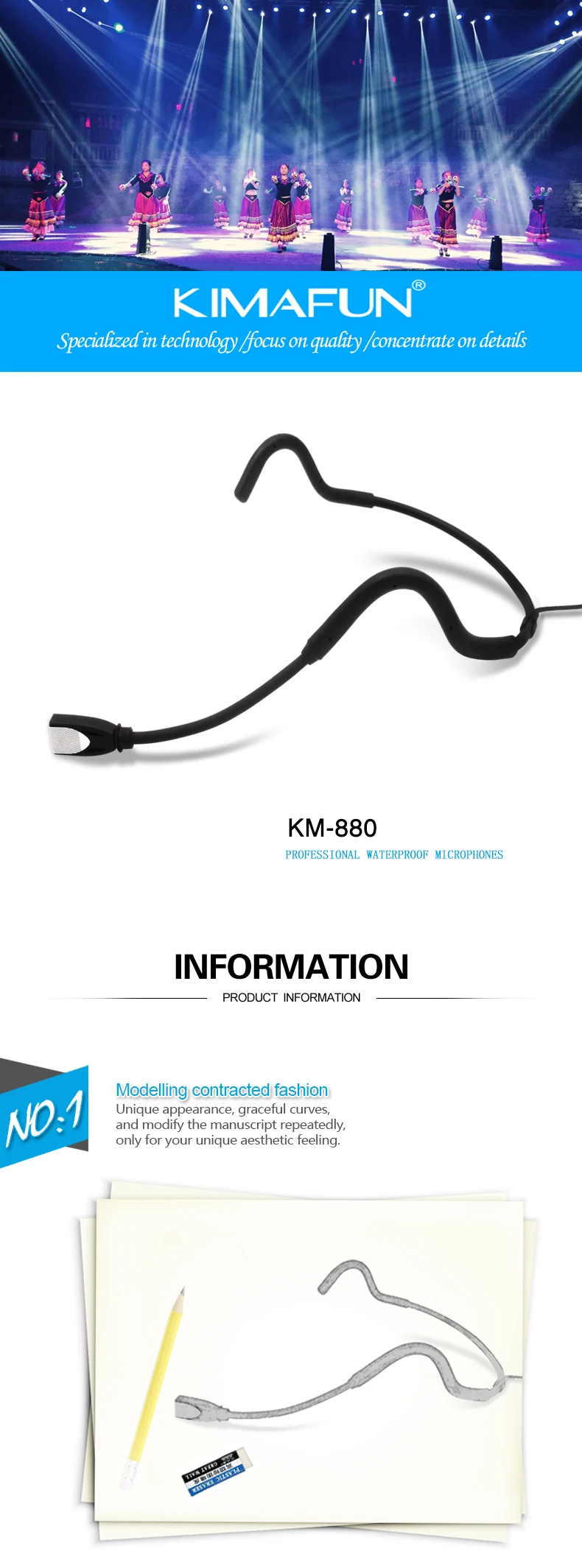 KIMAFUN KM-880 Профессиональный однонаправленный конденсаторный xlr гарнитура пение/хост микрофон для компьютера, launchpad, body pack