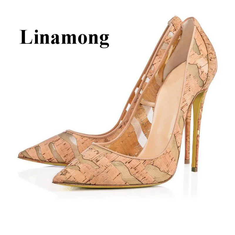 Newest Fashion Thin High Heel Solid Wood Grain Breathable Pointed Toe Shallow Sexy Ladies Pumps Heels Women Shoea Normal Size | Обувь