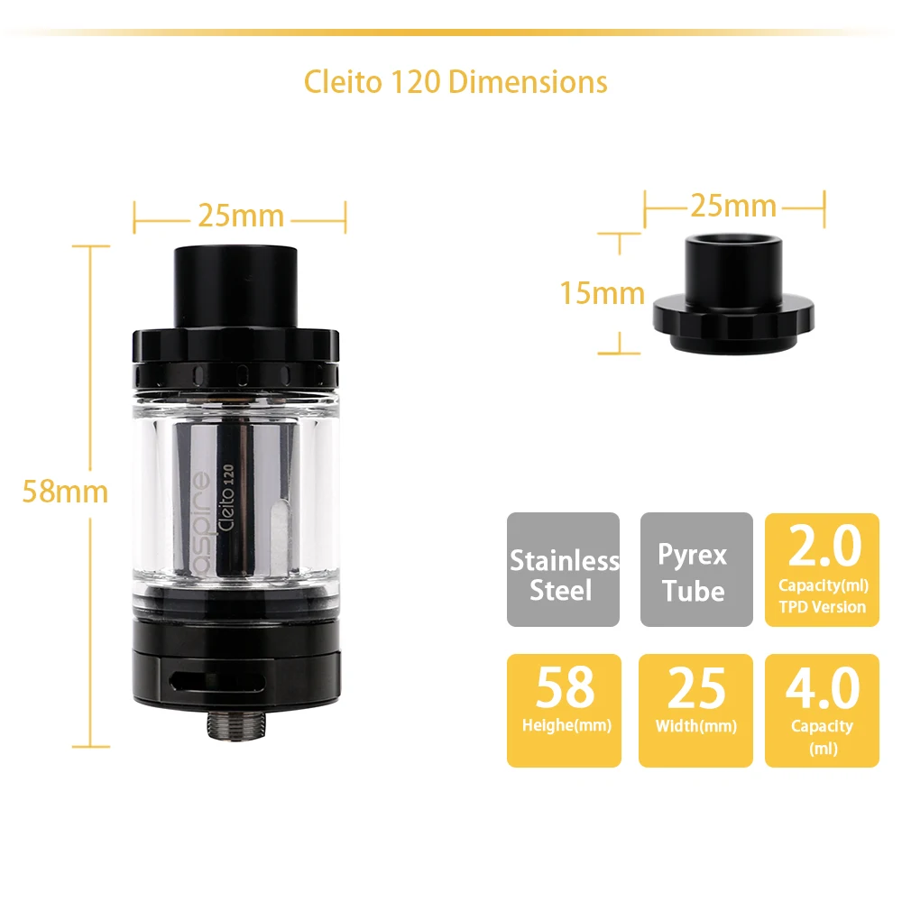 Aspire Cleito 120 Бак 4 мл емкость электронная сигарета атомайзер 0 16 Ом