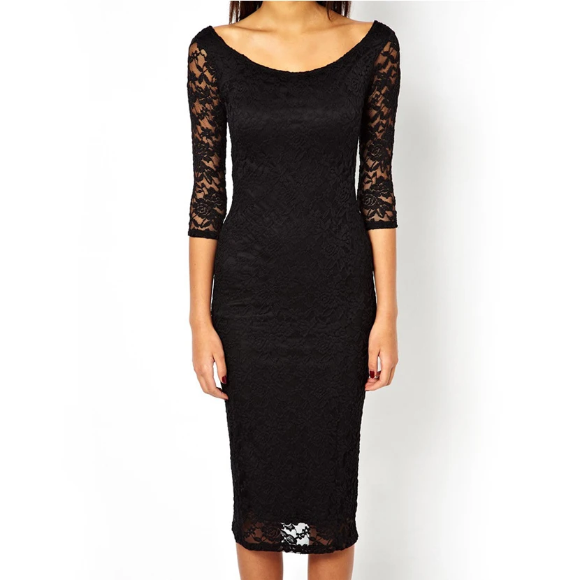 Женская одежда облегающее кружевное платье с баской и цветами Цветочное вырезом