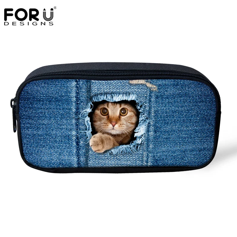 Милые женские косметички FORUDESIGNS 3D джинсовые сумки с животными кошками собаками