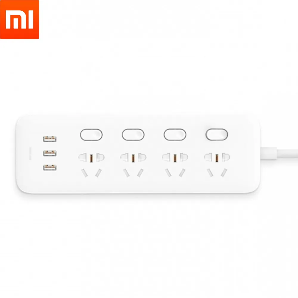 

Xiaomi Mijia Power Strip 4 Sockets 4 Individual Control 3 USB 5V 2.1A Fast Charging Extension Sockets With Safety Door