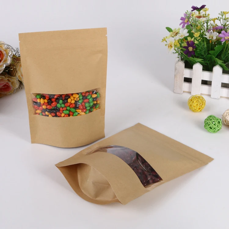 

16*22+4cm 10pcs Kraft Paper Ziplock Window Bag For Gift/tea/candy/jewelry/bread Packaging Paper Food Bag Diy Jewelry Display