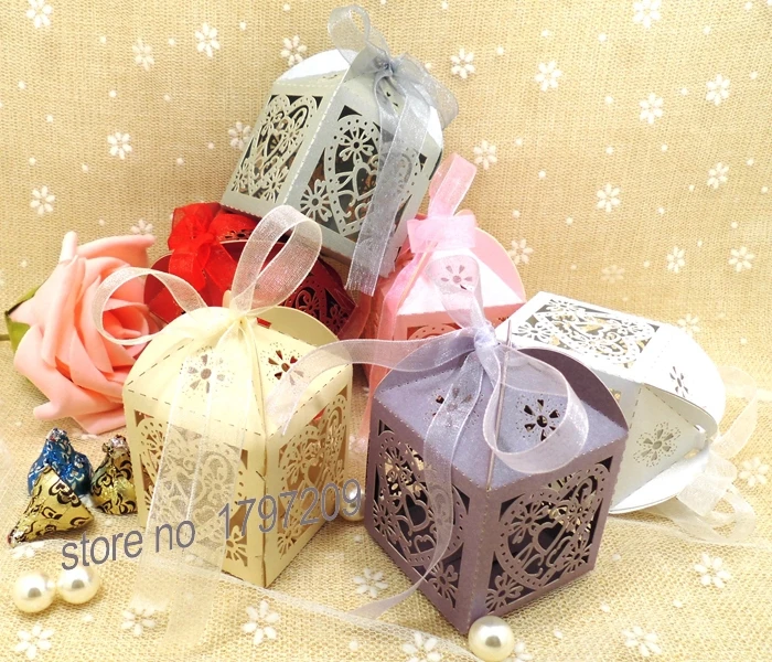 100 шт. декупаж Сердце Любви лазерная резка конфеты подарок Коробки с лентой