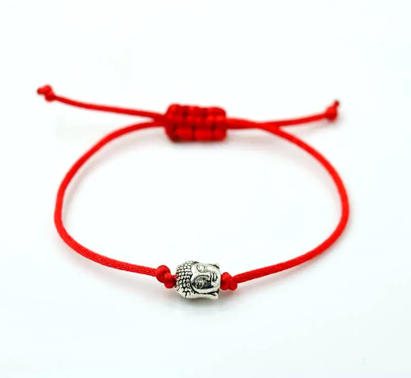 BPPCCR Lucky серебристого цвета в форме головы Будды браслет амулет красная