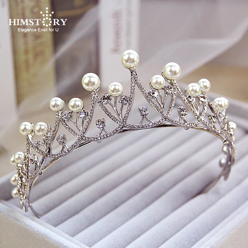 

Himstory New Sparkling Crystal Pearl Tiara Crown Bridal Hair Accessories Wedding Quinceanera Pageant Hairwear