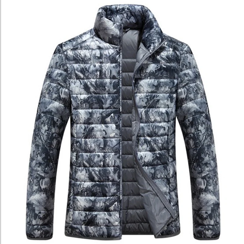 Stand collar camouflage winter jacket men white duck down coat casual ultralight for |
