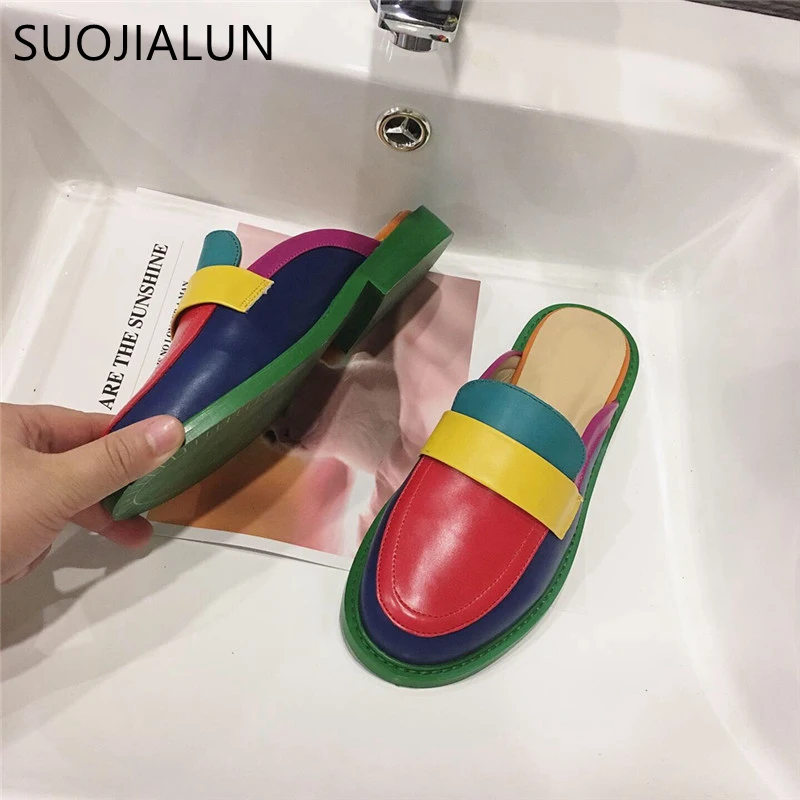 Женские повседневные шлепанцы на платформе SUOJIALUN разноцветные в британском стиле Повседневные слипоны