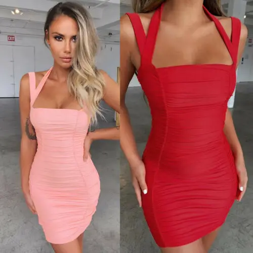 

NEW Women Holiday Sleeveless Summer Sexy Backless Strappy Package Hip Slim Dress