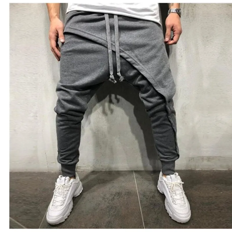 2019 мужские узкие брюки Asymetric слоистые Jogger хип хоп Уличная повседневные штаны для