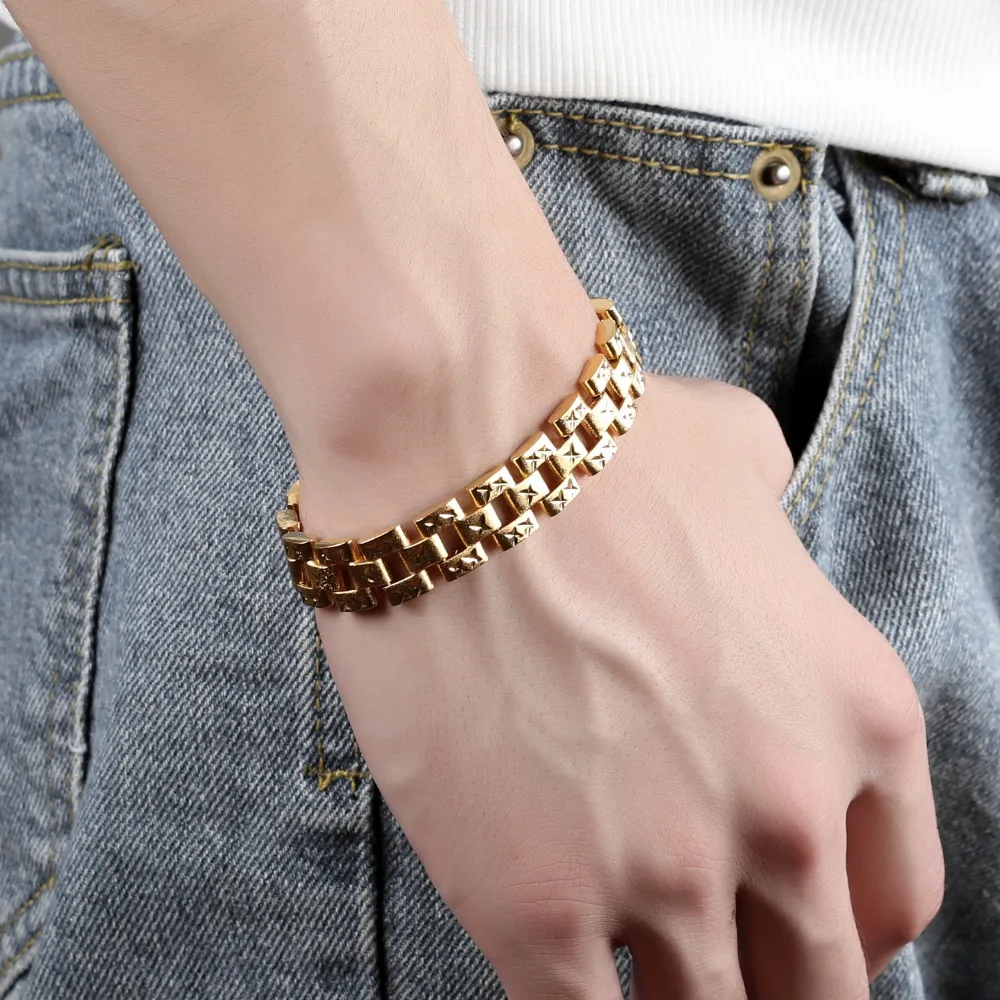 2017 Горячая распродажа мужской браслет золото-цвет модный из нержавеющей стали и