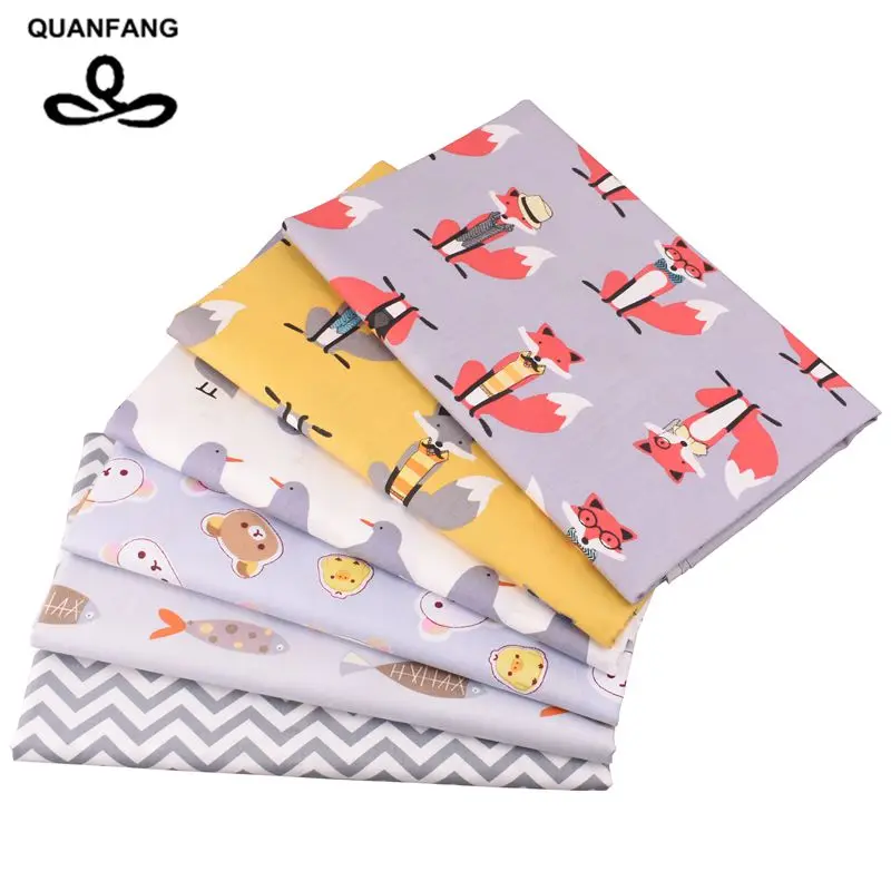 QUANFANG 6 шт./лот мультфильм печатная саржевая хлопчатобумажная ткань для пэчворка и