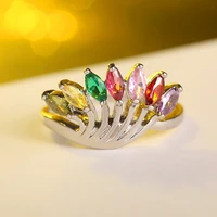 rainbow colorful peacock tail top quality aaa cubic zircon finger ring for women female engagement jewelry gift size 6 9