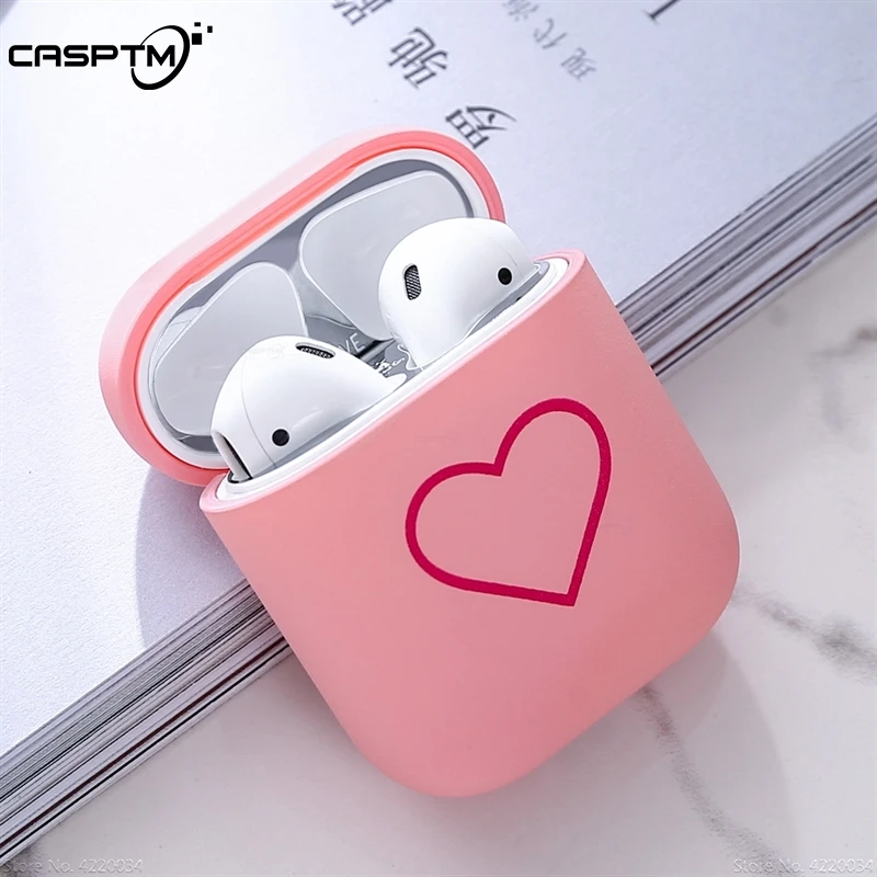 Чехол с сердечком для Apple Airpods жесткие чехлы ПК 1 2 чехла наушники беспроводные