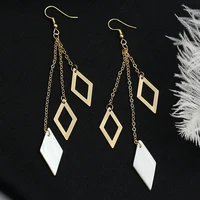 3 chains shell star rhombic tassel ear clips hook golden drop earrings dangle earrings for women