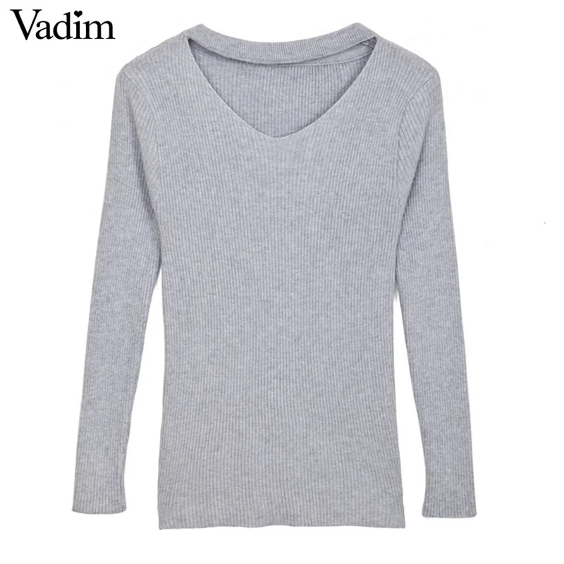 Женский свитер с вырезом и длинным рукавом однотонный Повседневный карамельных